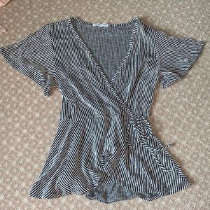 Navy Striped Faux Wrap Shirt